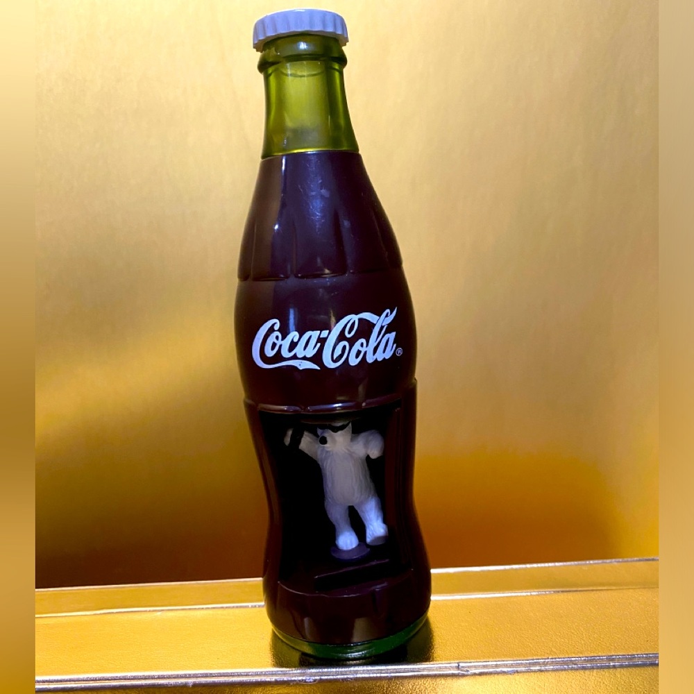 COCA COLA VTG 2000 BURGER KING REVOLVING POLAR BEAR INSIDE BOTTLE WORKS! 6”